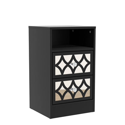 Galano Bowen 2 Drawer Bedside Table - Stylish Side Table - Nightstands with 2 Drawers - Organizers and Storage Cabinet for Hallway, Entryway or Bedroom (Black)