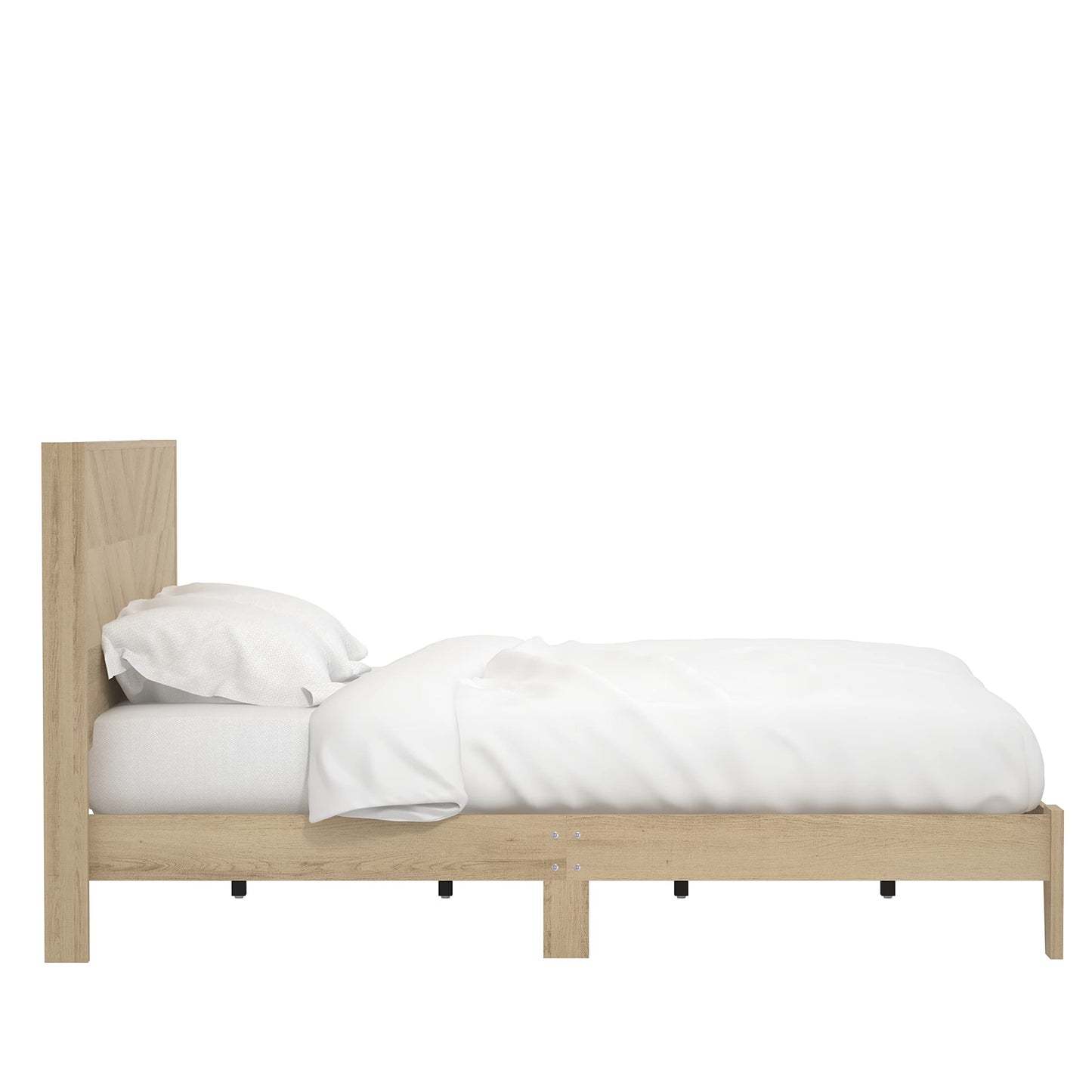 Galano Fiosoa Double Bed - Stylish Fishbone Design Bedframe with Headboard - Sturdy Bedframe for Adult with Wood Slat Support - Easy Assembly - Oslo Oak