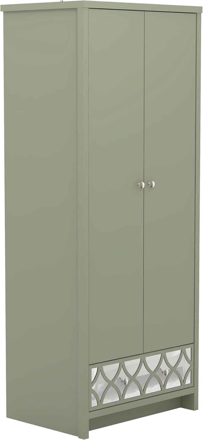 Galano Iris 2 Door 1 Drawer Wardrobe - Bedroom Furniture Unit with Hanging Rail Storage and Drawer, Wardrobe Storage Organizer - Sage Green