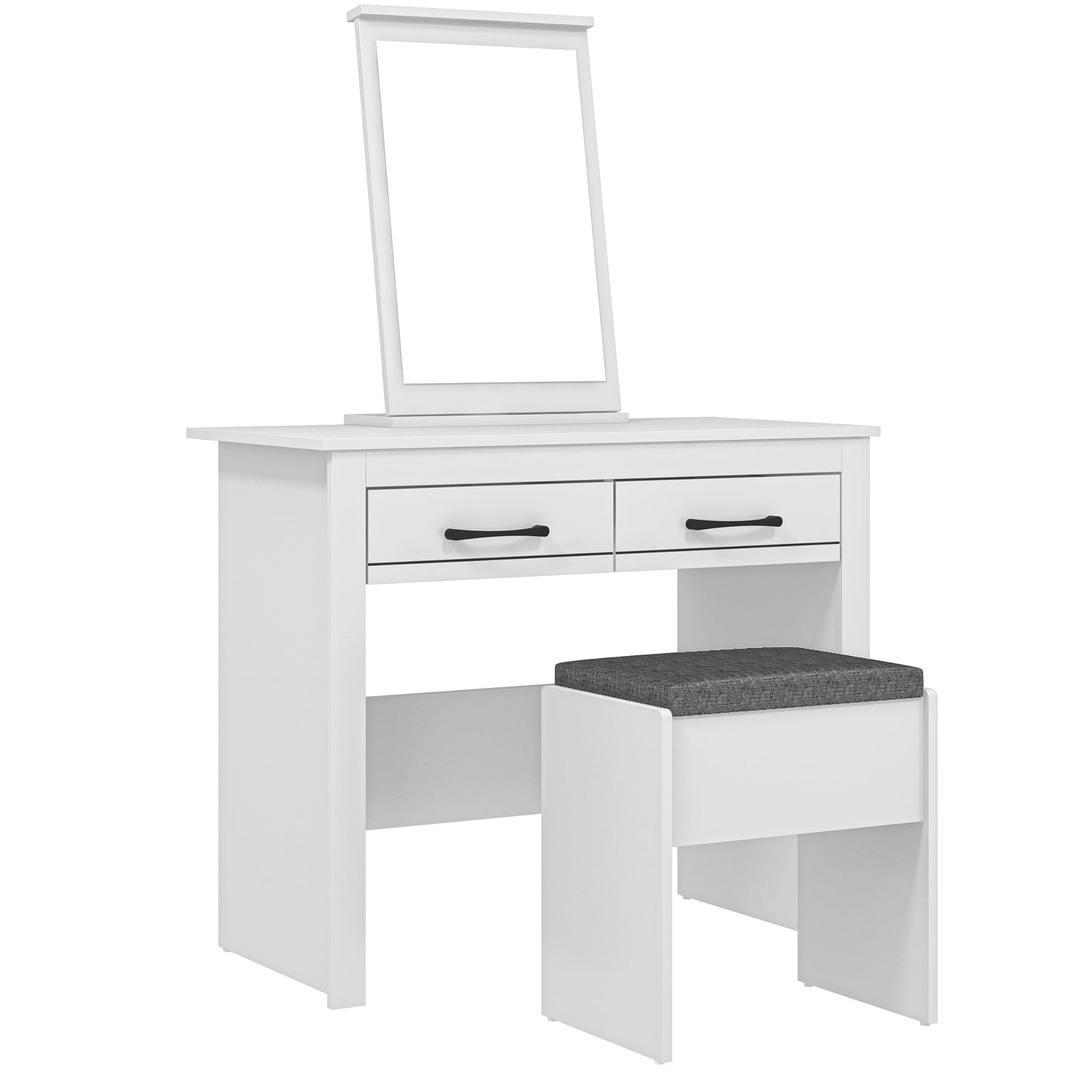 Galano Limestone Dressing Table with Mirror and Cushioned Stool - Bedroom Large Vanity Makeup Table with Drawer Storage – Console Table for Home Hallway and Living (Light Grey)