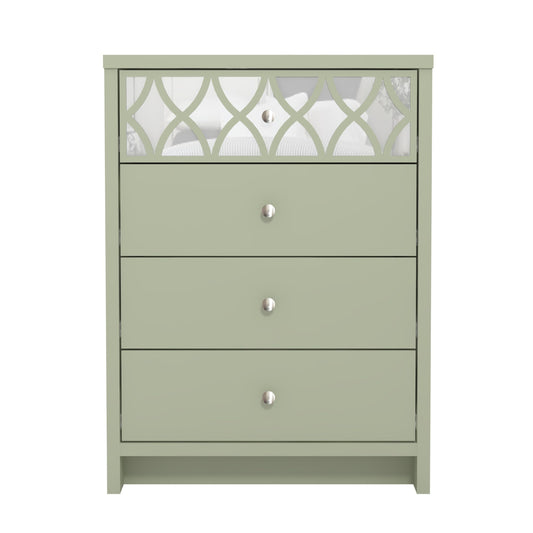 Galano Iris 4 Drawer Chest - Modern Cabinet with 1 Mirrored Drawers - Organizers and Storage for Bedroom – Console for Entryway - Hallway or Living Room - Sage Green