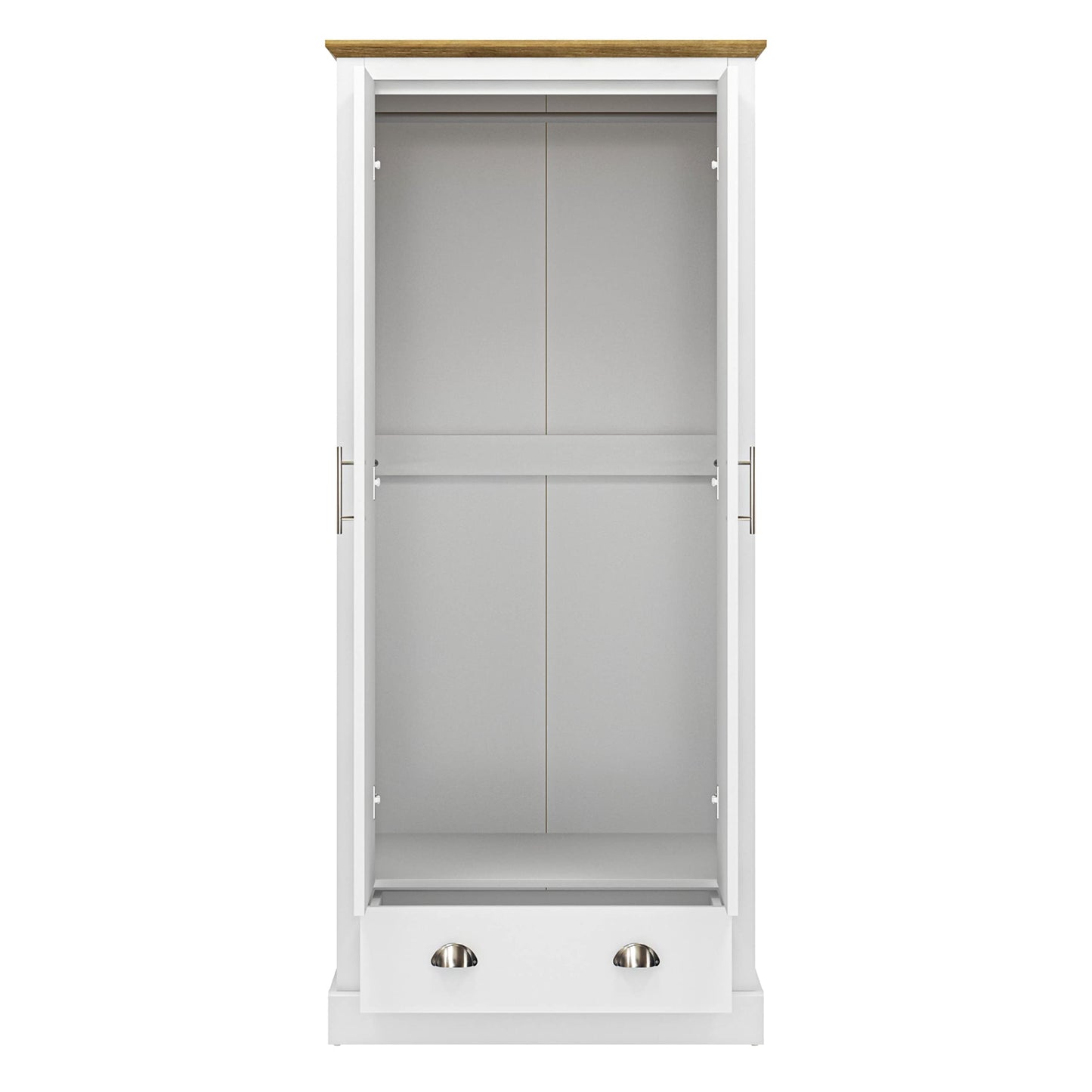 Galano Sufy 2 Door 1 Drawer Wardrobe - Minimalist Wardrobe - Bedroom Furniture Unit with Hanging Rail Storage and Drawer - Wardrobe Storage - W79.7 x D56 x H182cm - Light Grey