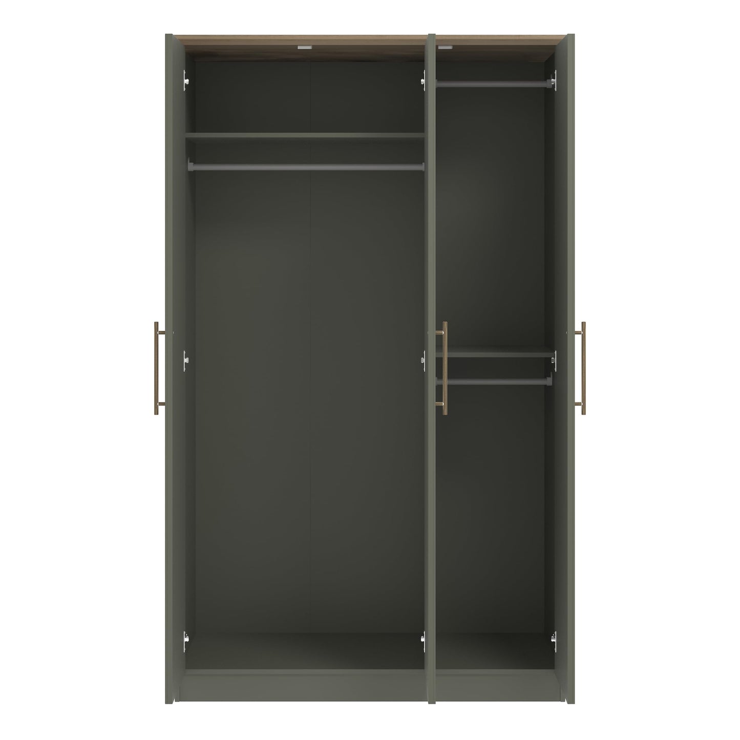 Galano Cleverton 3 Door Wardrobe with Mirror - Stylish & Sturdy Wardrobe with Bar Gold Metal Handle - Bedroom Furniture Unit with Hanging Rail Storage (Dark Green/Oak)