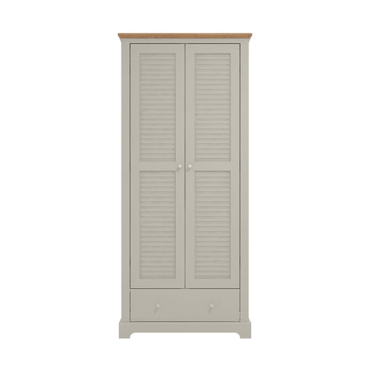 Galano Milan 2 Door 1 Drawer Wardrobe - Bedroom Furniture Unit with Hanging Rail Storage and Drawer, Wardrobe Storage Organizer (Light Grey/Oak)