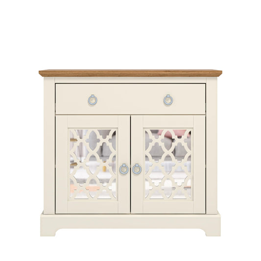 Galano Novara 2 Door 1 Drawer Sideboard, Storage Cabinet and Organizers - Display Cupboard Console - Freestanding Cabinet for Living Room, Entryway, Hallway, Kitchen (Ivory/Oak)