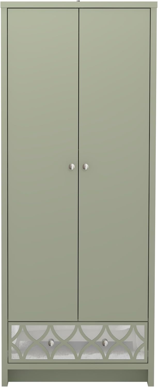 Galano Iris 2 Door 1 Drawer Wardrobe - Bedroom Furniture Unit with Hanging Rail Storage and Drawer, Wardrobe Storage Organizer - Sage Green