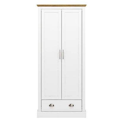 Galano Sufy 2 Door 1 Drawer Wardrobe - Minimalist Wardrobe - Bedroom Furniture Unit with Hanging Rail Storage and Drawer - Wardrobe Storage - W79.7 x D56 x H182cm - Light Grey