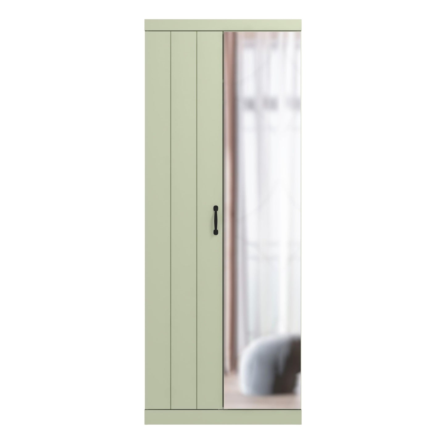 Galano Allington 2 Door Wardrobe with Mirror - Stylish & Sturdy Wardrobe - Bedrrom Furniture with Hanging Rail Storage (Light Green)