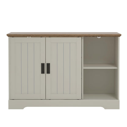 Galano Edison 2 Sliding Door 3 Drawer Sideboard - Cabinet Storage Organizer for Your Home - Space Saving Storage Sideboard - Adjustable Shelves (Light Grey/Oak)