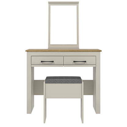 Galano Limestone Dressing Table with Mirror and Cushioned Stool - Bedroom Large Vanity Makeup Table with Drawer Storage – Console Table for Home Hallway and Living (Light Grey)