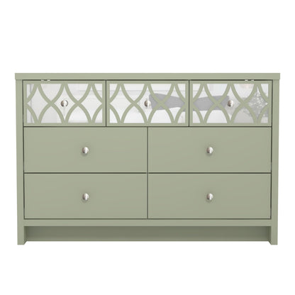 Galano Iris 3+4 Drawer Chest - Modern Multi Chest with Mirrored Drawers - Organizers and Storage Cabinet for Bedroom – Console for Entryway - Hallway or Living Room - Sage Green