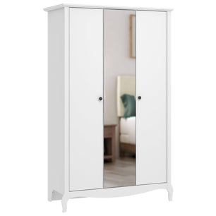 Galano Stella 3 Door Wardrobe with Mirror - Stylish & Sturdy Wardrobe with Bar Gold Metal Handle - Bedroom Furniture Unit with Hanging Rail Storage (White,)