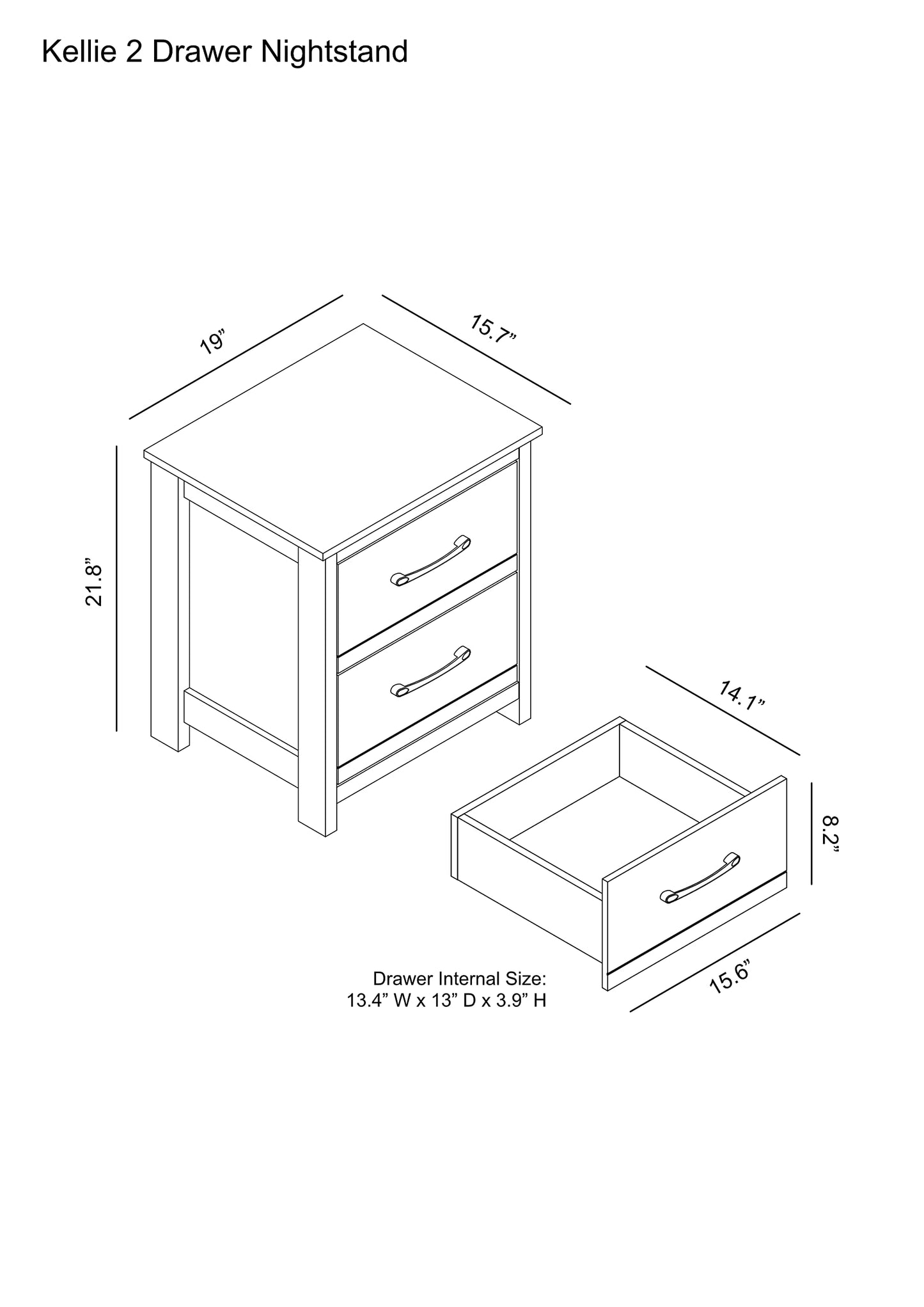 Galano Kellie 2 Drawer Nightstand, Bedside Table, Night Stand for Bedroom, End Table, Sofa Side Table for Living Room, 15.8" D x 19" W x 21.9" H, Dusty Grey Oak