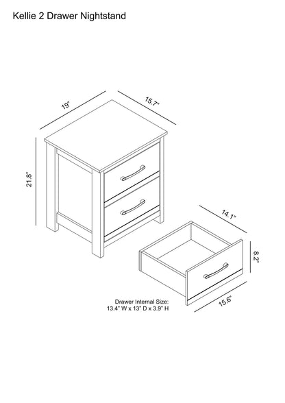 Galano Kellie 2 Drawer Nightstand, Bedside Table, Night Stand for Bedroom, End Table, Sofa Side Table for Living Room, 15.8" D x 19" W x 21.9" H, Dusty Grey Oak