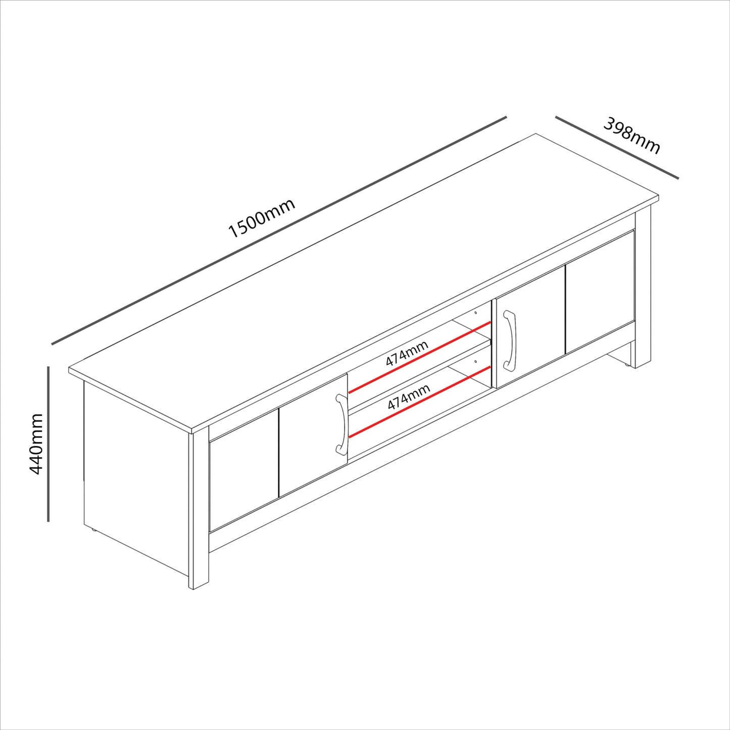 Galano Limestone Wide TV Unit - Entertainment Centre for up to 65" TV - TV Unit with 2 Doors (Dark Grey)