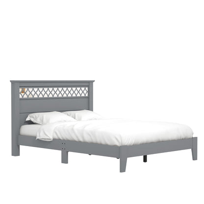 Galano Amanda Double Bed - Stylish Wooden Bedframe with Mirrored Headboard - Sturdy Bedframe for Adult - Wood Slat Support - Easy Assembly – Bedroom Furniture (Cool Grey)