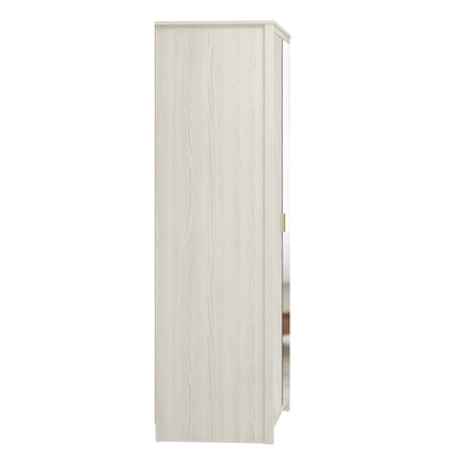 Galano Bonny 2 Door Wardrobe with Mirror - Stylish & Sturdy Wardrobe with Bar Gold Handle - Bedroom Furniture Unit with Hanging Rail Storage (New White)