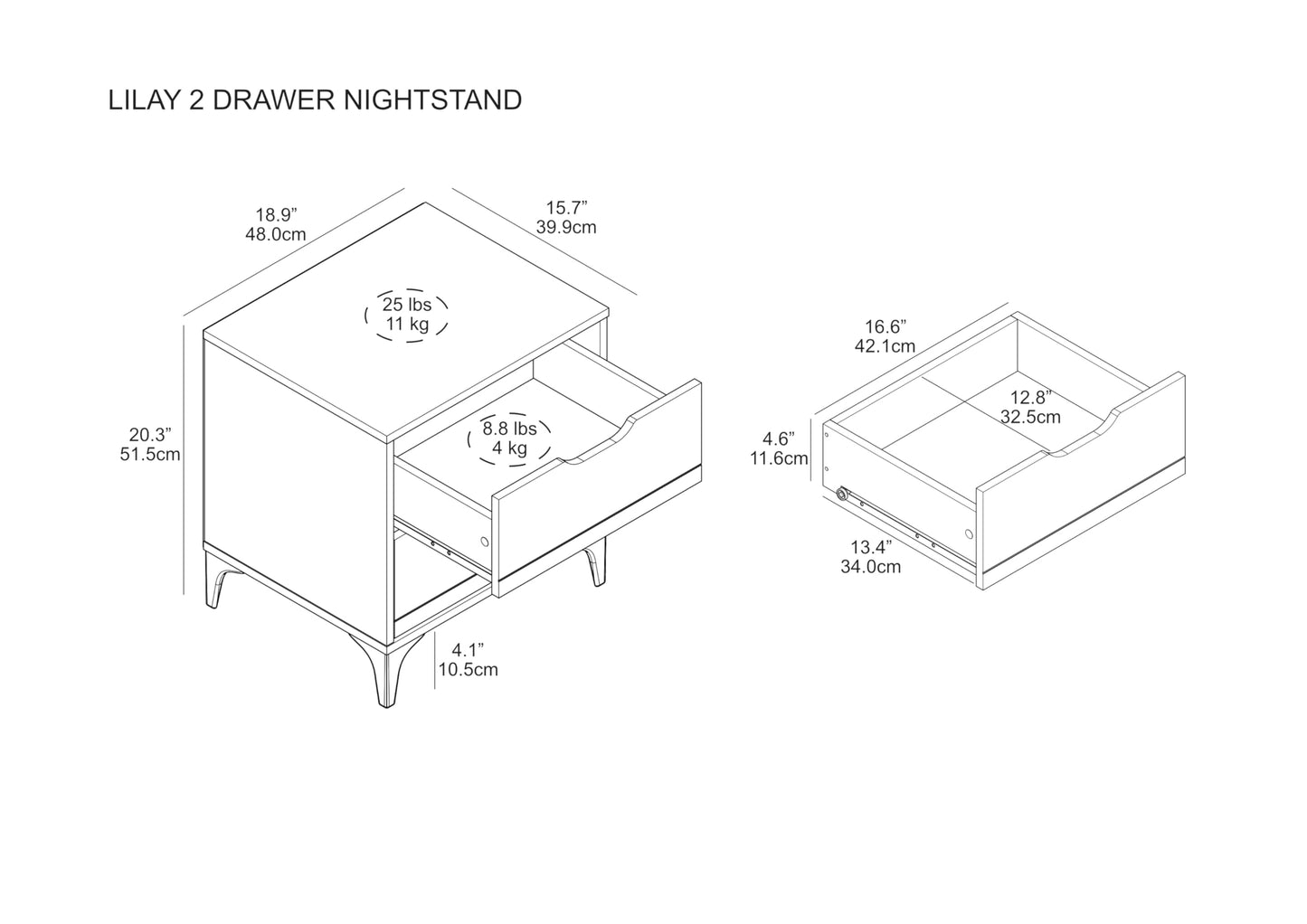 Galano Lilay 2 Drawer Nightstand, Bedside Table, Night Stand for Bedroom, End Table, Sofa Side Table for Living Room, 15.7" D x 18.9" W x 20.3" H, Dusty Grey Oak