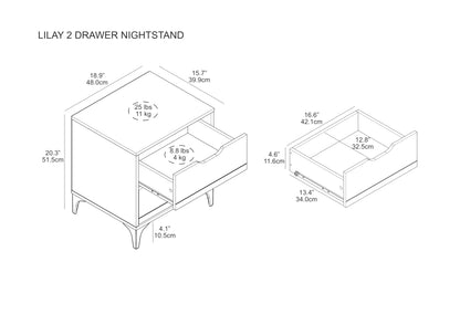 Galano Lilay 2 Drawer Nightstand, Bedside Table, Night Stand for Bedroom, End Table, Sofa Side Table for Living Room, 15.7" D x 18.9" W x 20.3" H, Dusty Grey Oak