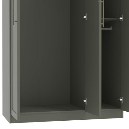 Galano Cleverton 3 Door Wardrobe with Mirror - Stylish & Sturdy Wardrobe with Bar Gold Metal Handle - Bedroom Furniture Unit with Hanging Rail Storage (Dark Green/Oak)