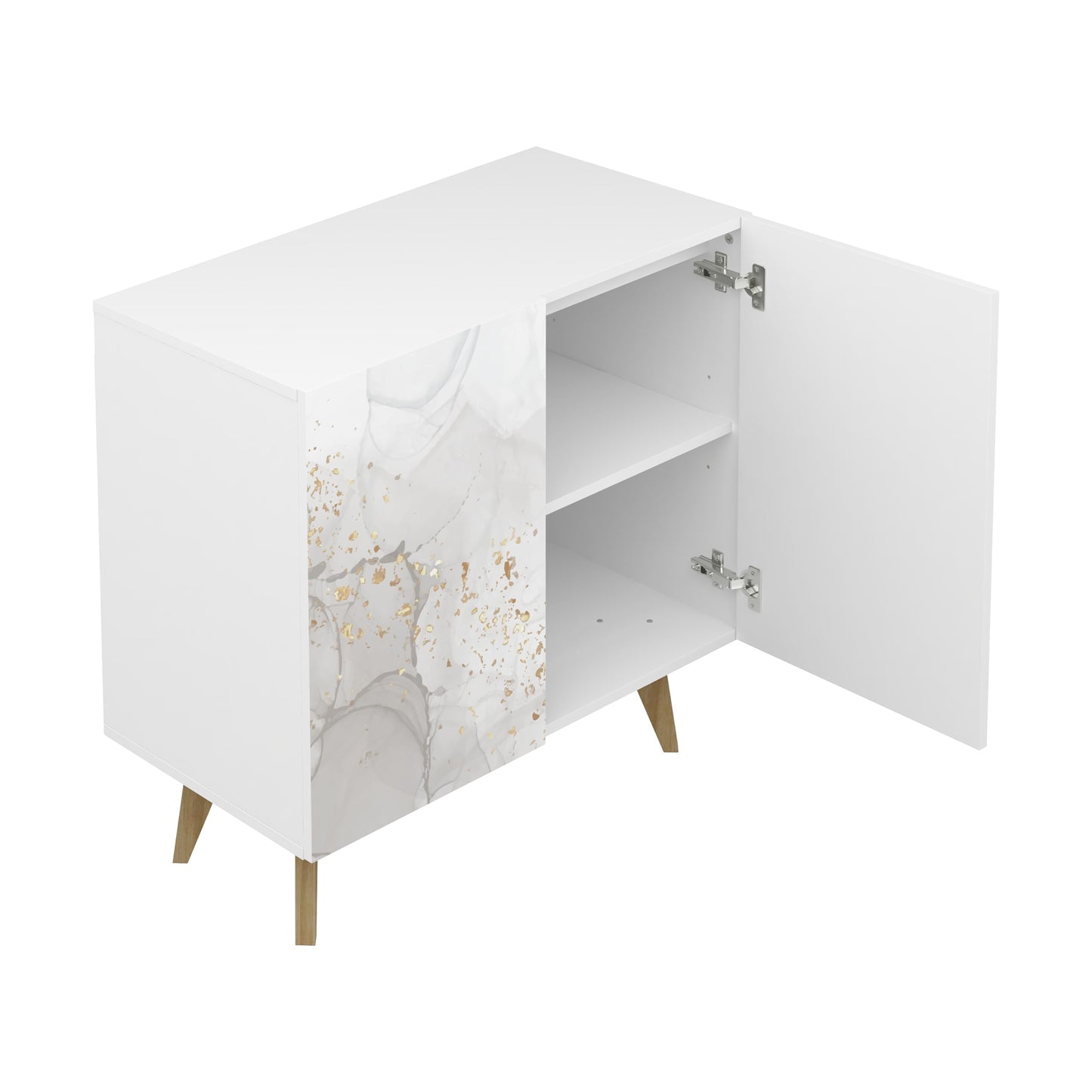 Galano Capson Wassily Sideboard Buffet Kitchen Storage Cabinet with Decorated Doors, Dining Room, Hallway, Cupboard Console Table, Accent Cabinet, 16.22" D x 30.94" W x 31.26" H, White