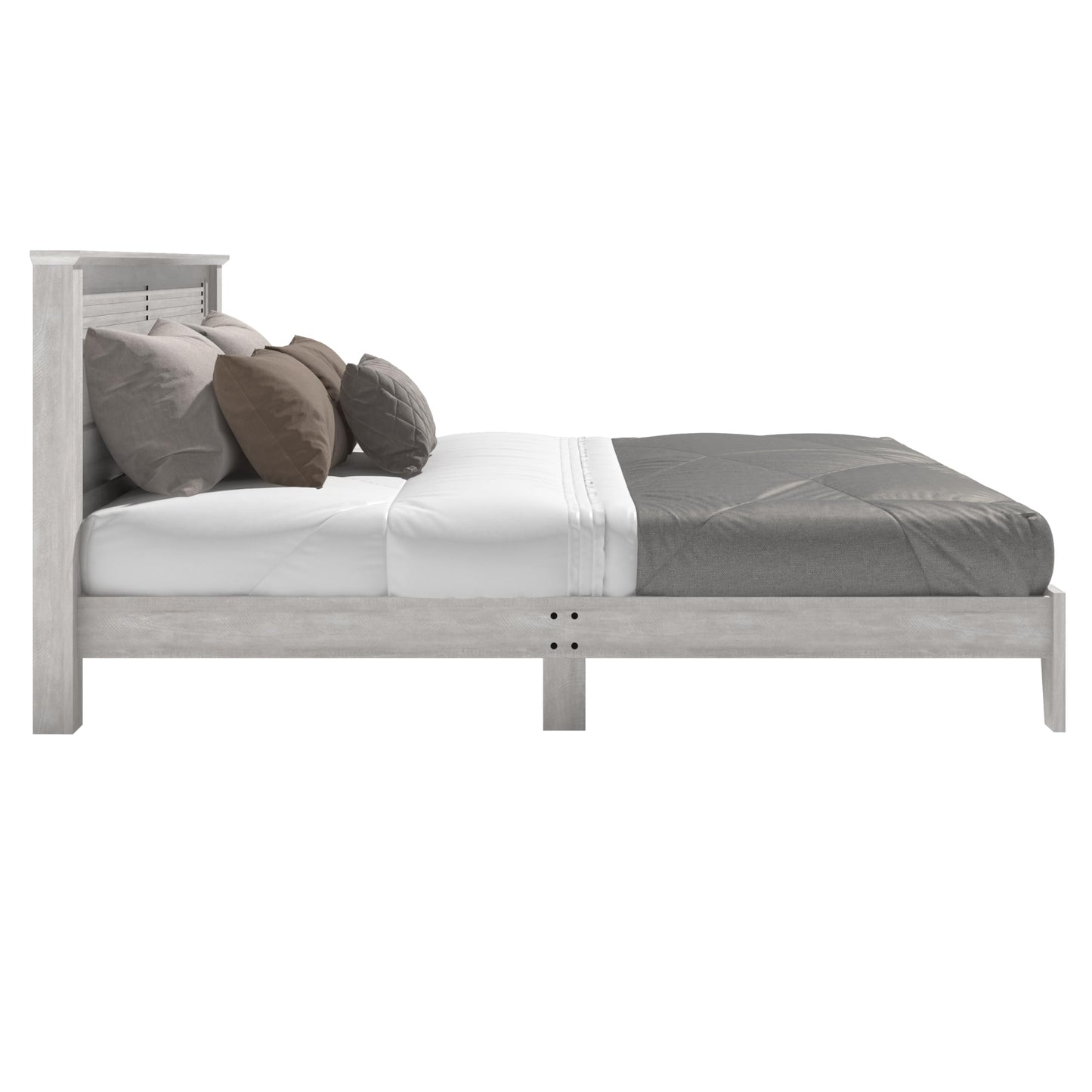 Galano Tiena Louvered Wood Platform Queen Bed Frame with Headboard, Mattress Foundation with Wood Slat Support, No Box Spring Needed, 65.75" L x 85.35" W x 40.16" H, Dusty Grey Oak