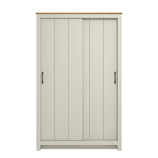 Galano Limestone 2 Door Sliding Wardrobe - Space Saving Stylish and Sturdy 2 Door Minimalist Wardrobe - Bedroom Furniture Unit with Hanging Rail Storage (Light Grey)