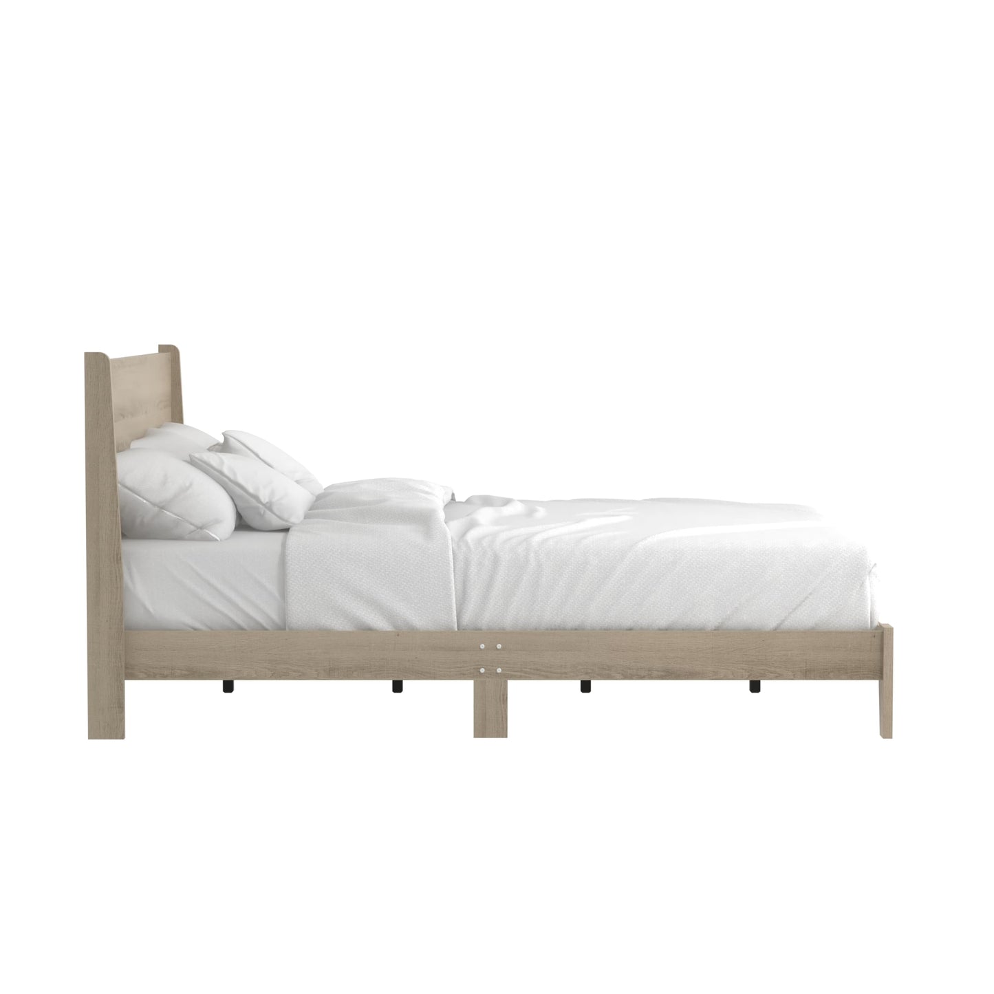 Galano Abby Retro Wood Platform Queen Bed Frame with Headboard, 60'' x 80'' Mattress Foundation with Wood Slat Support, No Box Spring Needed, 64.0" L x 83.6" W x 40.1" H, Oslo Oak