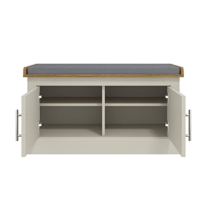 Galano Sufy Shoe Bench with Cushion - Storage Bench with Padded Seat - Modern Shoe Rack with 2 Door for Home – 35.3D x 90.0W x 49.0Hcm (Light Grey)