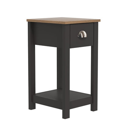 Galano Lilly Bedside Table - Stylish Bedside and Slim Bedside Table - Side Table with Storage - Organizers and Storage Cabinet for Hallway - Entryway or Bedroom (Cool Grey + Beaufort Oak)