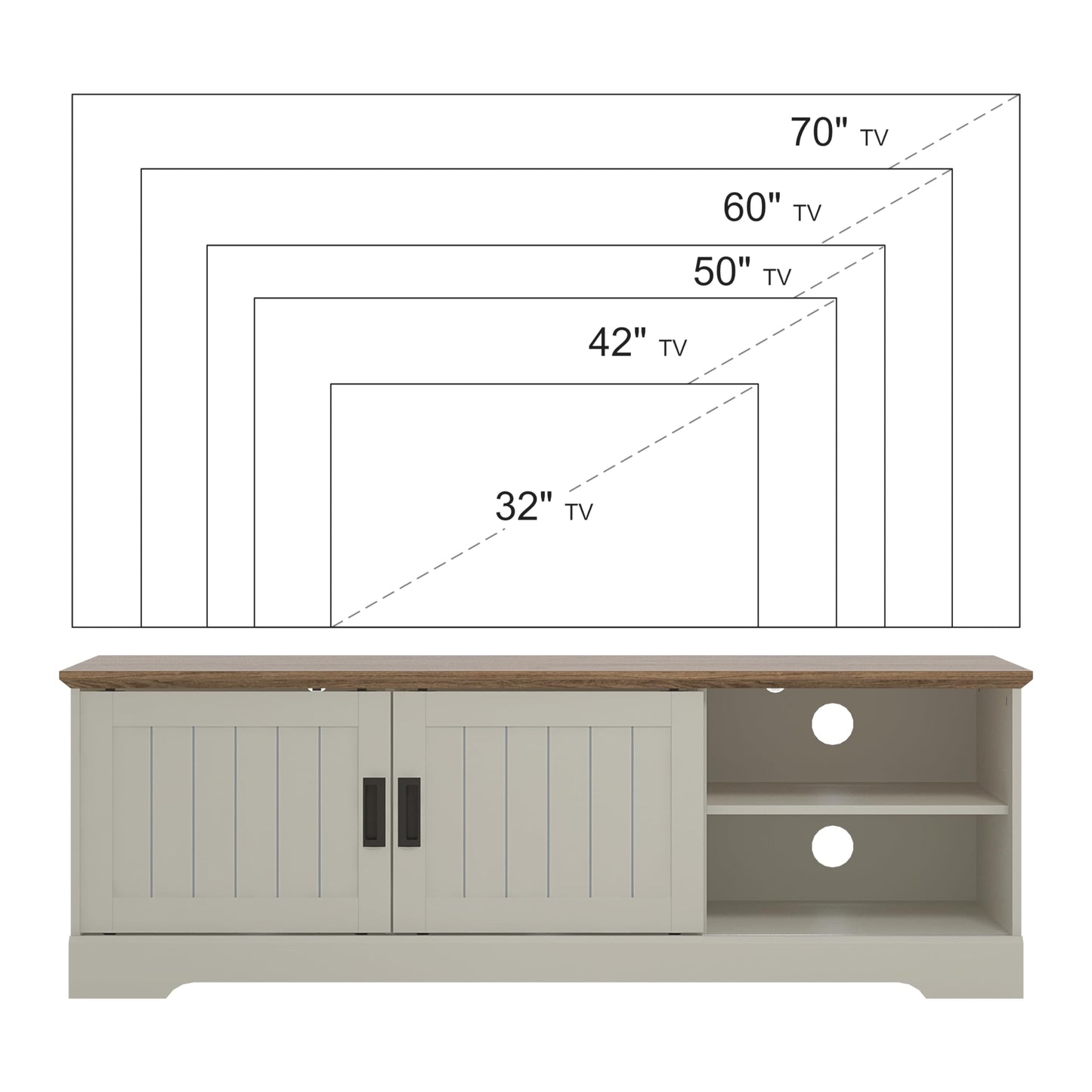 Galano Edison Wide TV Unit, Entertainment Centre for up to 65" TV, 150cm TV Unit with 2 Sliding Doors, TV Stand Cabinet for Living Room, Large Storage (Light Grey/Oak)