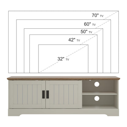 Galano Edison Wide TV Unit, Entertainment Centre for up to 65" TV, 150cm TV Unit with 2 Sliding Doors, TV Stand Cabinet for Living Room, Large Storage (Light Grey/Oak)