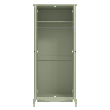 Galano Stella 2 Door Wardrobe - Stylish & Sturdy Wardrobe with Bar Gold Metal Handle - Bedroom Furniture Unit with Hanging Rail Storage (Light Green)