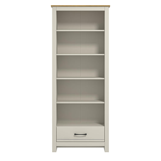 Galano Limestone Bookcase – 5 Tier Large Bookcase with 1 Drawer – Wooden Storage with Shelves – Display Storage Unit for Office, Living Room Furniture (Light Grey)