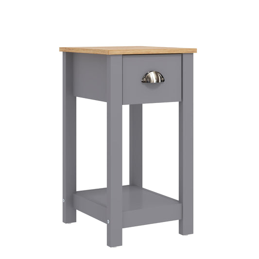 Galano Lilly Bedside Table - Stylish Bedside and Slim Bedside Table - Side Table with Storage - Organizers and Storage Cabinet for Hallway - Entryway or Bedroom (Cool Grey + Beaufort Oak)