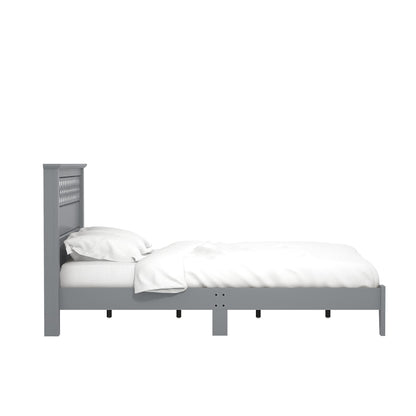 Galano Amanda Double Bed - Stylish Wooden Bedframe with Mirrored Headboard - Sturdy Bedframe for Adult - Wood Slat Support - Easy Assembly – Bedroom Furniture (Cool Grey)