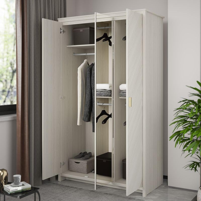 Galano Bonny 2 Door Wardrobe with Mirror - Stylish & Sturdy Wardrobe with Bar Gold Handle - Bedroom Furniture Unit with Hanging Rail Storage (Oslo Oak)