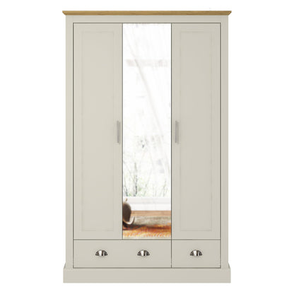 Galano Sufy 3 Door 2 Drawer Wardrobe with Mirror - Minimalist Wardrobe - Bedroom Furniture Unit with Hanging Rail Storage and Drawer - Wardrobe Storage - W112.5 x D56.3 x H181.5cm (White)