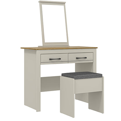 Galano Limestone Dressing Table with Mirror and Cushioned Stool - Bedroom Large Vanity Makeup Table with Drawer Storage – Console Table for Home Hallway and Living (Light Grey)