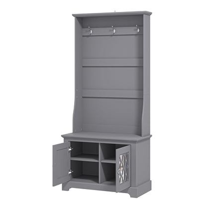 Galano Novara Hallway Unit - Entryway Bench with Coat Rack - Storage Cabinet with Bench & Coat Rack (Cool Grey)