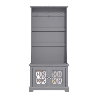 Galano Novara Hallway Unit - Entryway Bench with Coat Rack - Storage Cabinet with Bench & Coat Rack (Cool Grey)