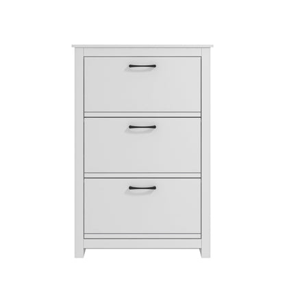 Galano Limestone 3 Door Shoe Cabinet - Slim Storage Cabinet - Organizers and Storage Cabinet for Hallway - Entryway or Living Room (Light Grey)