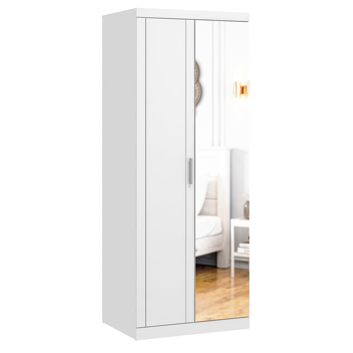 Galano Kimberley 2 Door Wardrobe with Mirror - Stylish & Sturdy Wardrobe - Bedrrom Furniture with Hanging Rail Storage (Cool Grey)