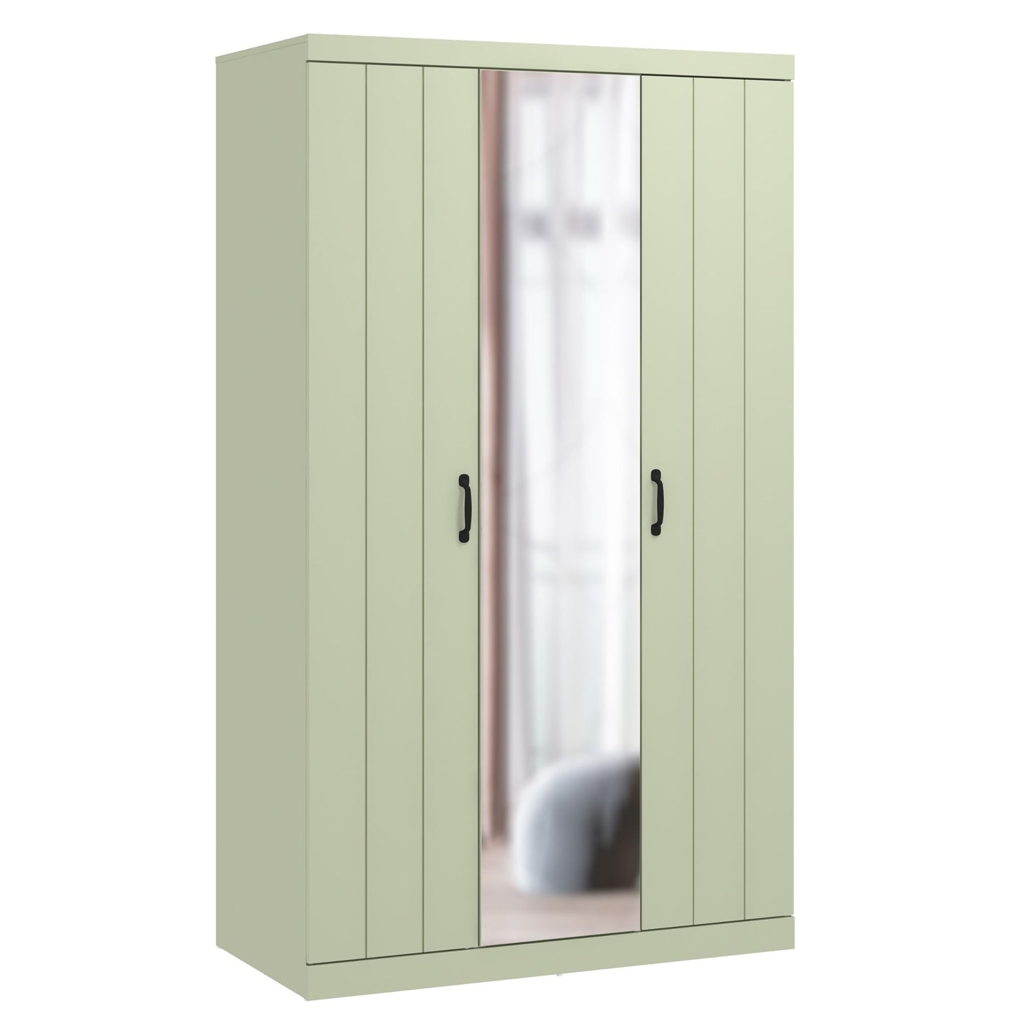 Galano Allington 3 Door Wardrobe with Mirror - Stylish & Sturdy Wardrobe - Bedrrom Furniture with Hanging Rail Storage (Light Green)