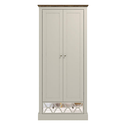 Galano Sufly 2 Door 1 Drawer Wardrobe - Bedroom Furniture Unit with Hanging Rail Storage and Drawer, Wardrobe Storage Organiser (Ivory/Oak)