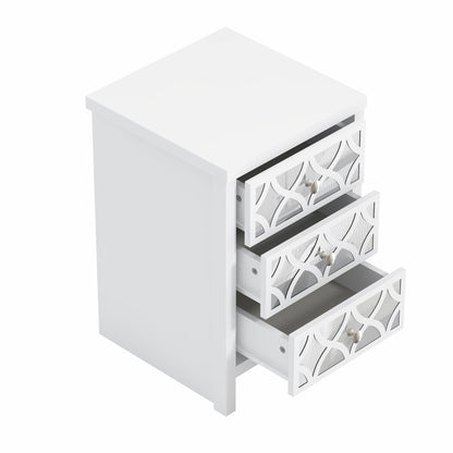 Galano Iris 3 Drawer Bedside - Modern Stylish Cabinet with Mirrored Drawers - Organizers and Storage for Bedroom – Console for Entryway - Hallway or Living Room (White)