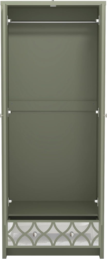 Galano Iris 2 Door 1 Drawer Wardrobe - Bedroom Furniture Unit with Hanging Rail Storage and Drawer, Wardrobe Storage Organizer - Sage Green