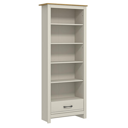 Galano Limestone Bookcase – 5 Tier Large Bookcase with 1 Drawer – Wooden Storage with Shelves – Display Storage Unit for Office, Living Room Furniture (Light Grey)