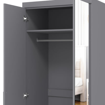 Galano Kimberley 2 Door Wardrobe with Mirror - Stylish & Sturdy Wardrobe - Bedrrom Furniture with Hanging Rail Storage (Cool Grey)