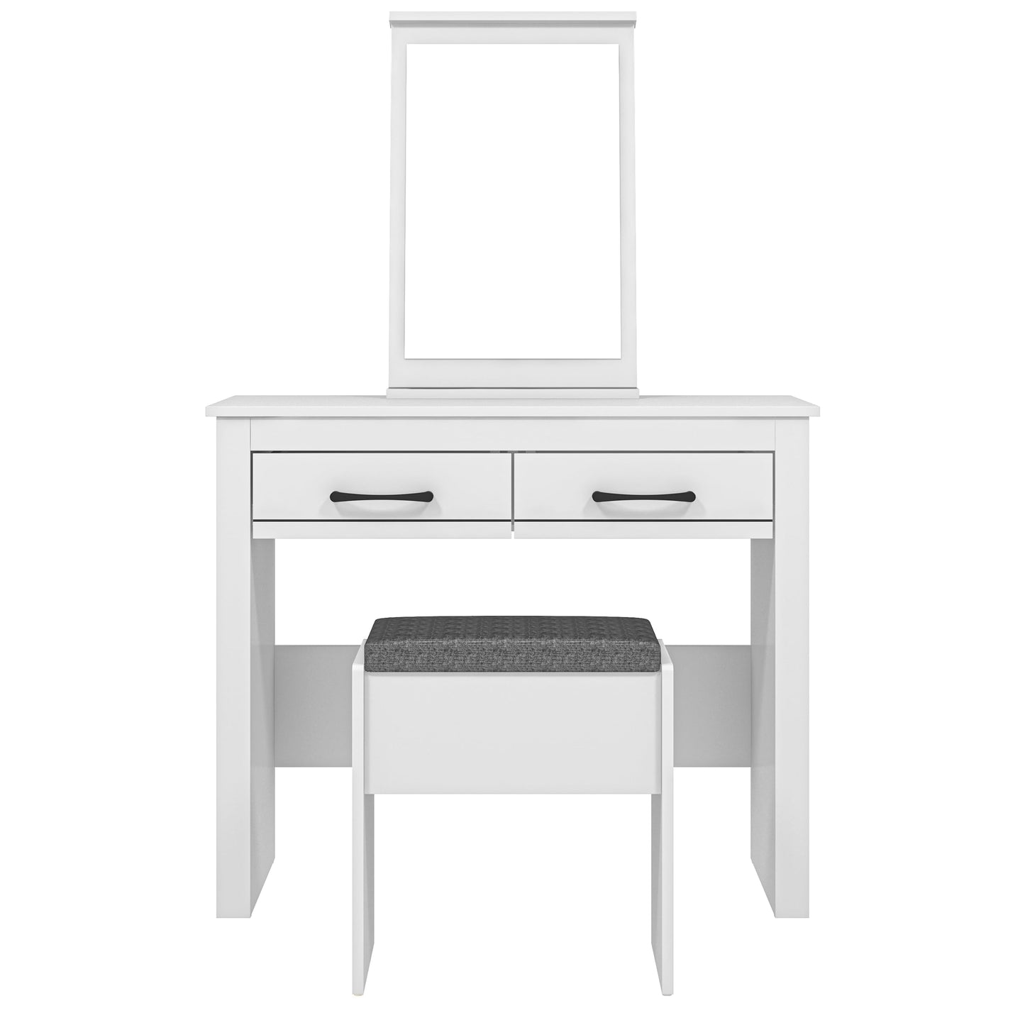 Galano Limestone Dressing Table with Mirror and Cushioned Stool - Bedroom Large Vanity Makeup Table with Drawer Storage – Console Table for Home Hallway and Living (Light Grey)